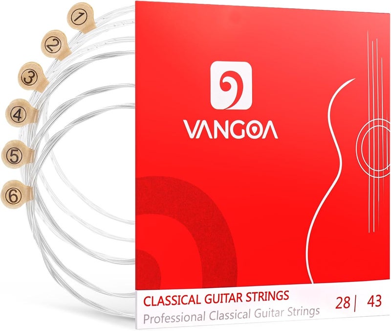 Vangoa أوتار جيتار كلاسيكية، مجموعة أوتار نيلون لجيتار كلاسيكي، استبدال 6 أوتار نيلون فولاذية لجيتار كلاسيكي وجيتار أكوستيك، قياس 28-43 - Image 1